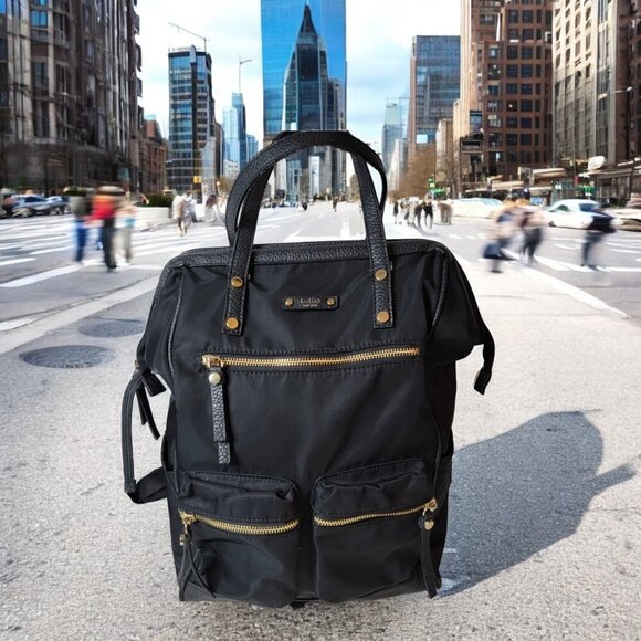 Tutilo Handbags - Tutilo New York Black Nylon Tech Tote Backpack, Padded Pocket Structured Opening